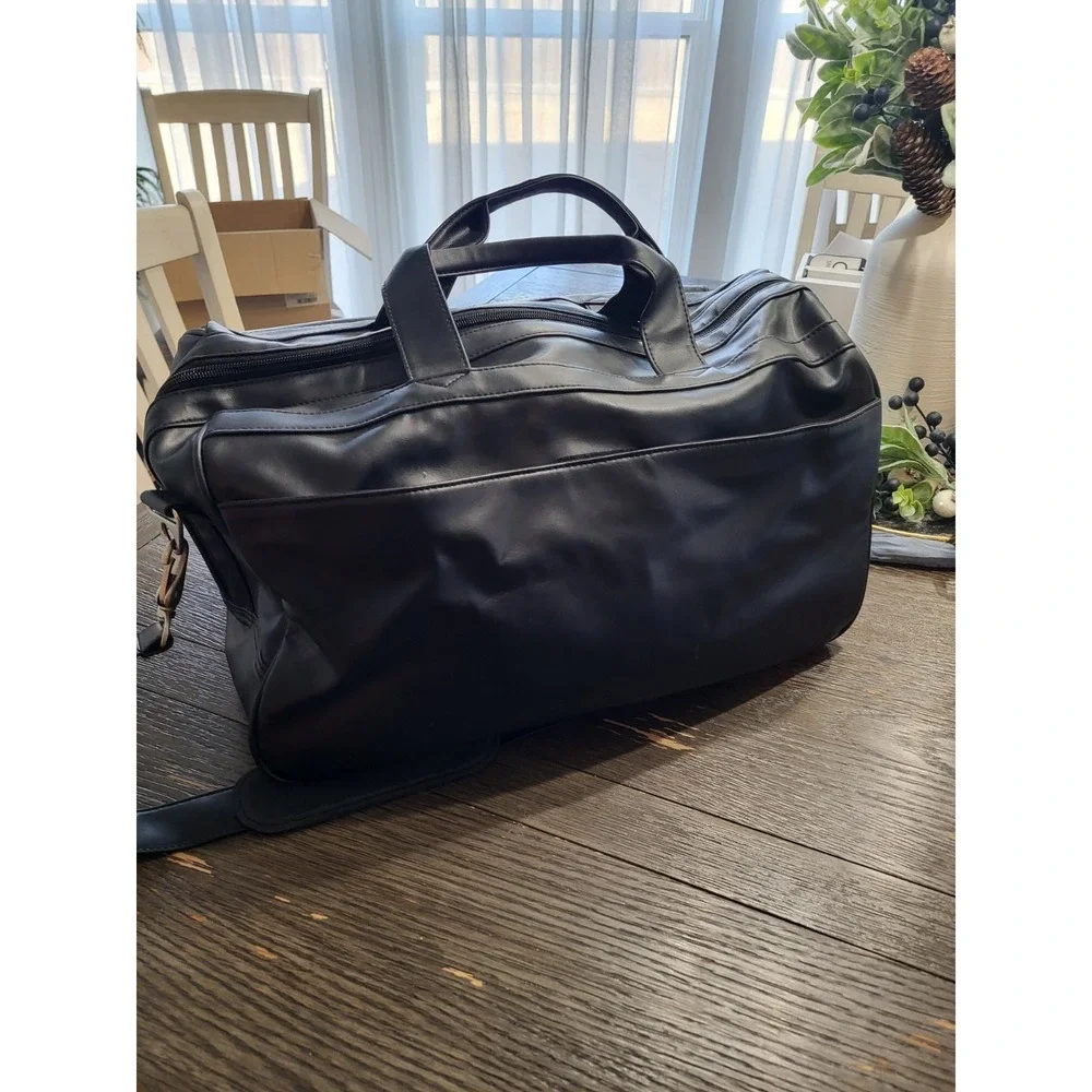Leeds 20in Black Real Leather Duffel Bag Beautiful Mens Luggage Gym Luxary Bag
